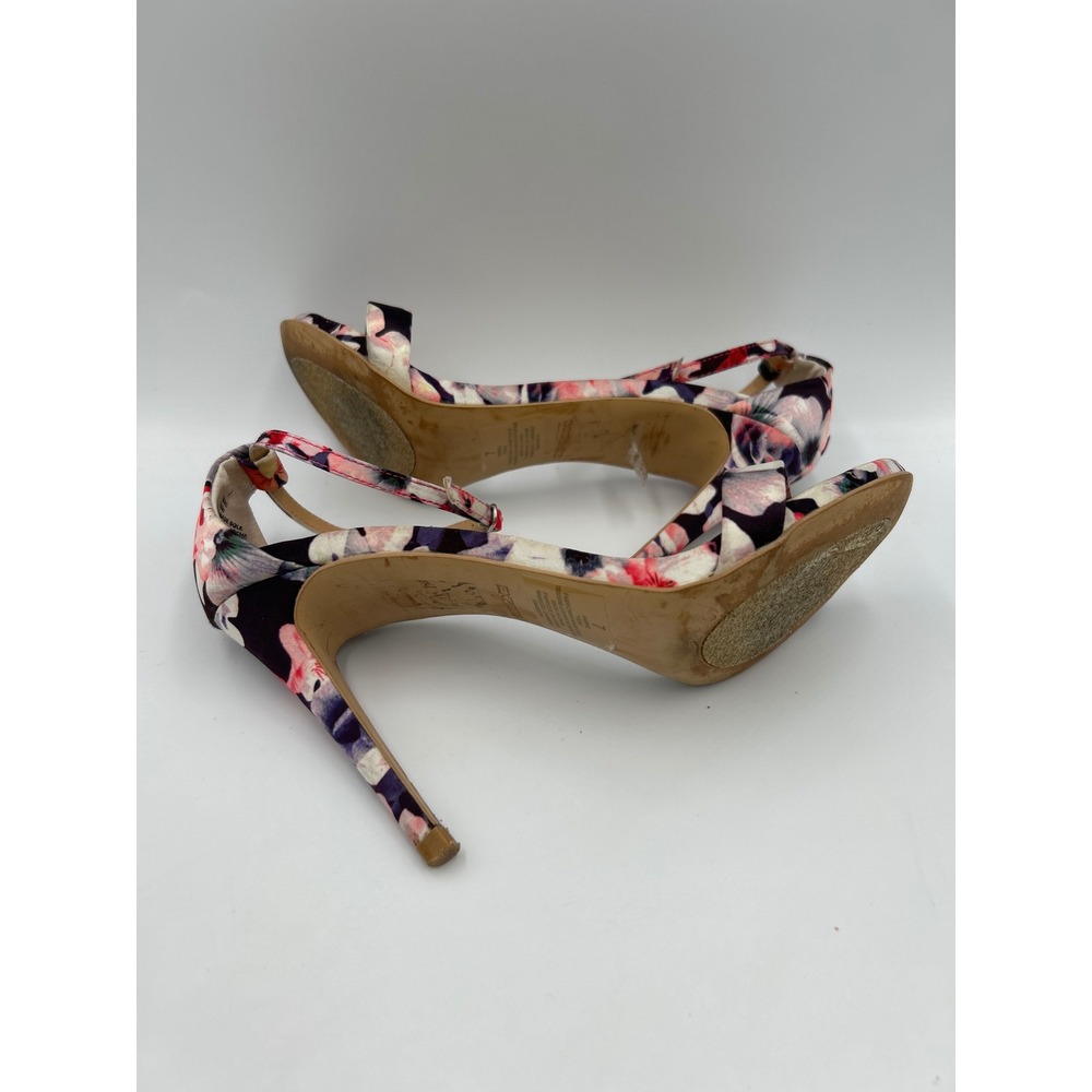 Express Floral Ankle Strap Stiletto Sandals Pink Black White Size 7 Open Toe - Picture 7 of 8